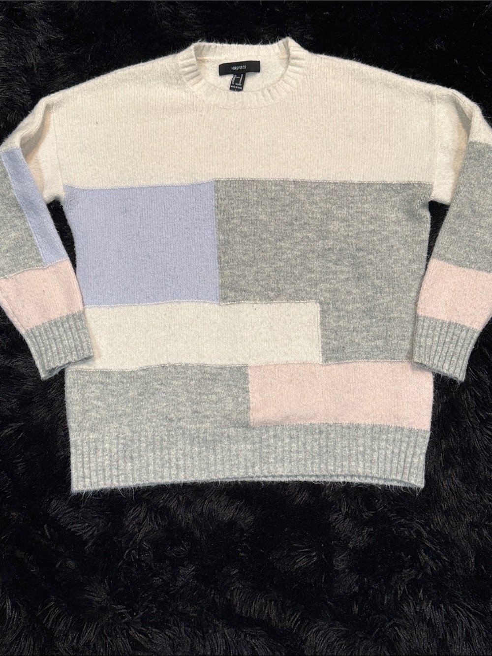 Forever 21 Pastel Block Crewneck Sweater - Cream, Gray, Light Pink, Lavender